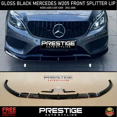 £89.99 • Buy Gloss Black Front Splitter Lip Spoiler For Mercedes C Class W205 C205 Amg 2014+