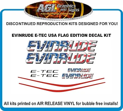EVINRUDE E-TEC USA Flag Outboard Decal Kit Fits 115 135 150 175 200 225 250 Hp • $54.52
