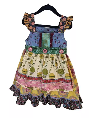 Matilda Jane Paint By Numbers Pull Over Apron Dress Sz 4 Hot Air Balloon Floral • $19.95