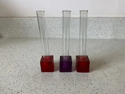 £12.99 • Buy Test Tube Vase Red And Purple Cubed Bases X 3 Bud Vases