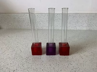 £12.99 • Buy Test Tube Vase Red And Purple Cubed Bases X 3 Bud Vases