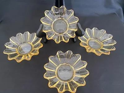 VINTAGE Fostoria Gold Yellow SUNBURST Bowls Set (4) 6  CANDY DISH • $25.99