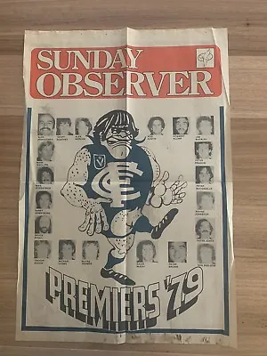 CARLTON 1979 - Original Poster “Sunday Observer” Premiers Poster. Rare • $58