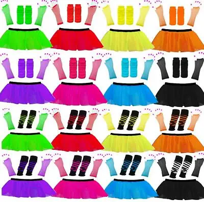 Neon Tutu Skirt Set 80s Clothing Fancy Dress Hen Party Tutu Gloves Leg Warmers • £6.99