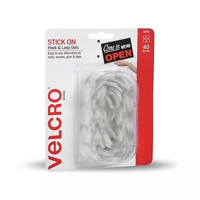 VELCRO® Brand 22mm WHITE Dots Stick On Hook And Loop Home & Office 40-Pack • $10.74