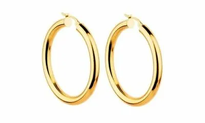 14K Yellow Gold 34mm Thickness High Polished Classic Hinged Hoop Earrings Silver • $10