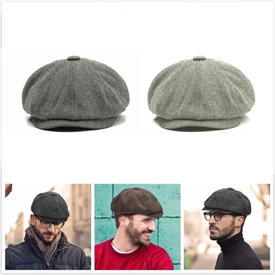 £4.99 • Buy Mens Peaky Blinders Gatsby Tweed Baker Boy Hat Herringbone Newsboy 59cm