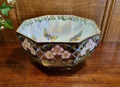 STUNNING Aynsley FAIRYLAND BUTTERFLY LUSTRE & FLOWERS Octagonal BOWL - 19.7cms • £235