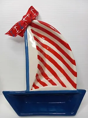 Mud Pie Sailboat Red White And Blue Beautiful Divided Dish 8 X10  • $22