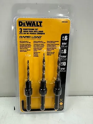 DEWALT Rapid Load DW2535 3 Pc Steel Countersink Drill Bit Set #6 #8 & #10 NEW • $16.99