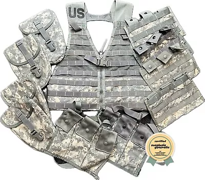 MOLLE II US Army Tactical Vest Bundle W/ 10 Pouches! Support Infantry Kit! ACU • $28.50