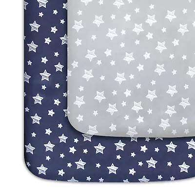 Pack N Play Fitted Sheet Mini Crib Mattress Sheets 2 Pack Gray & Navy 39 X27  • $19.99