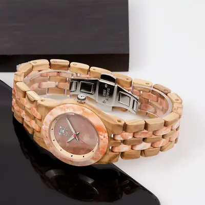 Black Oak Natural Wood And Marble Womens Watch 36MM  Wooden Case 30M WR Luminous • $33.14