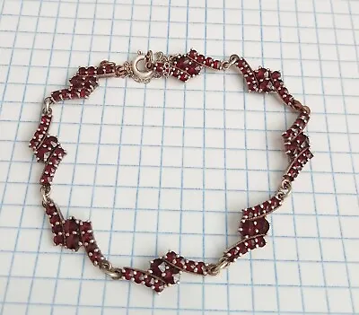 Vintage Sterling Silver 900 Women's Jewelry Chain Bracelet Bohemian Garnet Czech • $439