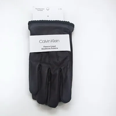 NWT Calvin Klein Men's Leather Glove Black Fleece Lined Touchscreen Size L • $17.99