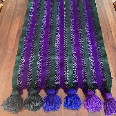 Table Runner In Purple Guatemala Mayan Handwoven Textile Wrap Bohemian Decor • $20