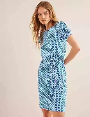 BODEN Knot Detail Jersey Mini Dress Moroccan Blue Geo Azure UK 14R BRAND NEW D29 • $38.53