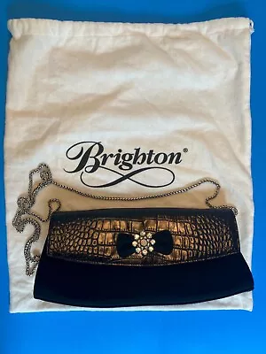 Brighton Black Clutch Handbag  Purse Evening Bag Rhinestone Flower  W/ Dust Bag • $21.99