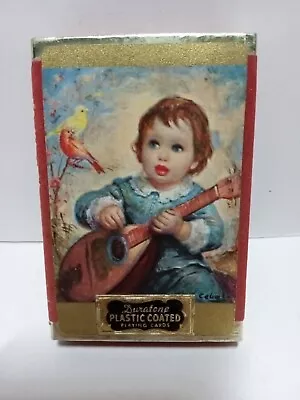 VTG Duratone PlasticCoated PlayingCards Child With Mandolin In Box Pierot • $4.99