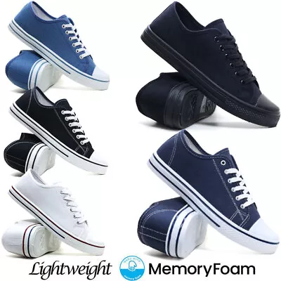 Mens Canvas Shoes Casual Lace Up Trainers Espadrilles Plimsolls Gym Pumps Size • £9.95