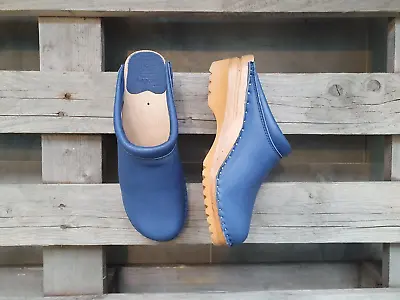 Swedish Clogs Troentorp Rembrandt Blue Veg Tanned Size US Womens 9 / EU 39 • $118.99