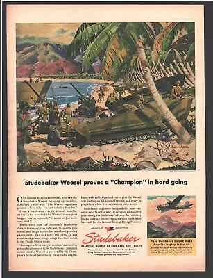 1945 Studebaker Weasel Color Print Ad Military Army Beach WWII War Bonds • $11.95