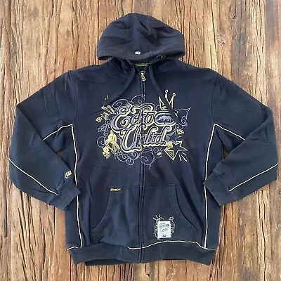 Ecko Unltd. Hoodie Men's L Black Embroiderd Graphic Sweatshirt Y2K Full Zip • $79.77