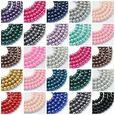 Glass Pearl Beads 1 Strand -100 X 6mm Or 50 X 8mm BUY 3 GET 1 FREE! • £2.95