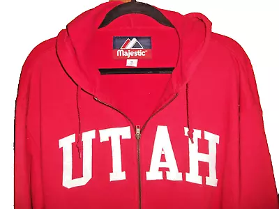 Majestic UTAH UTES HOODIE JACKET Vintage Red Full Zip Sewn-on Letters Size M • $16.99