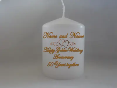 Unique Personalised Golden Wedding Anniversary 50th Anniversary Candle Gift • £6