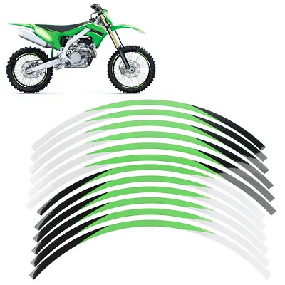 21  19  Rim Stickers Wheel Stripes Decals Green For Kawasaki KX 250F 2004-2021 • £17.51