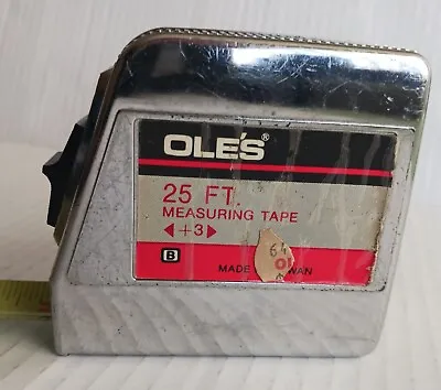 Vintage 25 Ft Measuring Tape OLE'S HARDWARE Heavy Duty 1970s Locking Belt Clip • $14