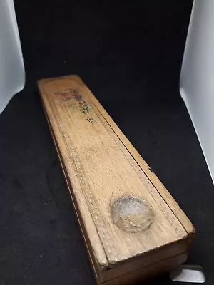 £9 • Buy VINTAGE - WOODEN SCHOOL- PENCIL BOX Floral Decoration 23.5 Cm 