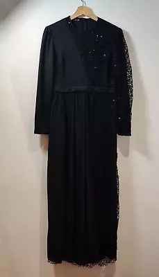 Ayse Melek Tasarim Muslim Abaya Lace Detail Maxi  Dress Size 40 UK 14 Black • £11.99