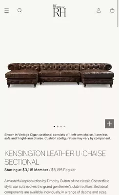 Restoration Hardware  Kensington  Sectional - Three-piece Sells New For $15000 • $5000