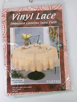 SEALED Vintage Vinyl Lace Embossed Tablecloth Vintage 150cm Round Maroon Pink • $29