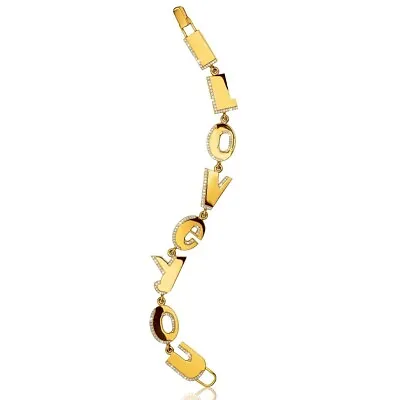 I Love You Bracelet 14K Yellow Gold-Plated With White Cubic Zirconia 925 SS • $345