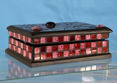 Mosaic Jewelry Mirror Box PINK & RED  Trinket Make Up Box - NEW!  • $39.50