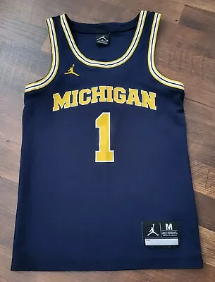 Michigan Wolverines Jordan Basketball Jersey Youth MEDIUM Blue #1 • $29.99