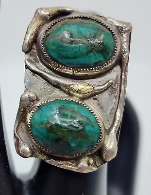 OLD Vintage Native American Sterling Silver Double Turquoise Ring Size 6 • $64.55