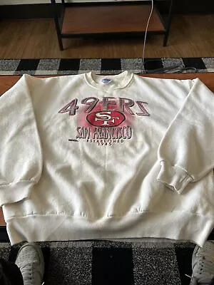 Vintage San Francisco 49ers White Crew Neck Sweater Sz XL Made In USA • $34.99