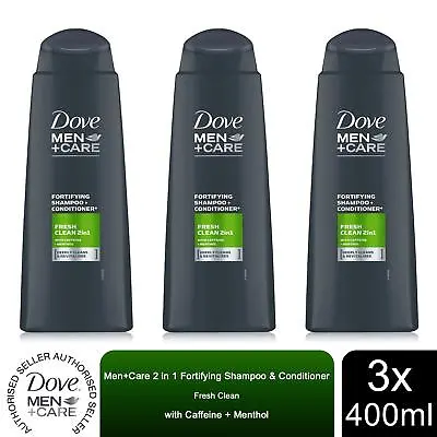 Dove Men+Care 2 In 1 Fortifying Shampoo & Conditioner Fresh Clean 3x400ml • £10.49