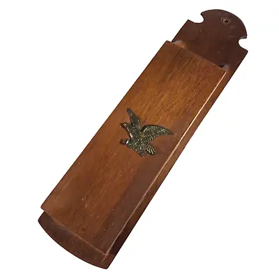 Brass Eagel Match Holder Box Hanging 14 1/2  Vintage Wood • $11.75