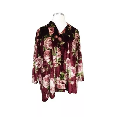 Slinky Brand Size 3X Crushed Velvet Floral 3/4 Sleeve Kimono Jacket Top Plus Sz • $24.99