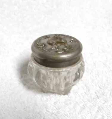 SALE--Antique Vintage Silver & Glass Dresser Jar Vintage Vanity Jar 2 ¼” Tall • $19.99