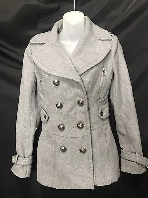 XS Miss Sixty M60 Gray Wool Blend Car Pea Coat Anchor Buttons Front Lined Womens • $29.95