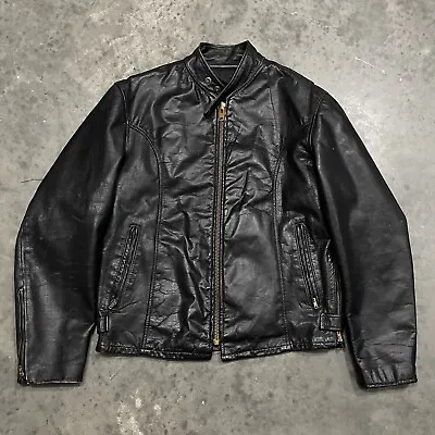 VTG 70s Black Leather Cafe Racer Jacket Size 44  • $59.99