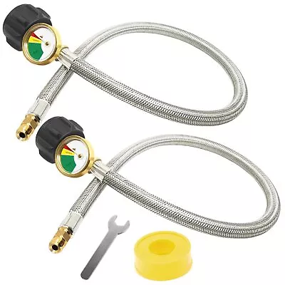 2 PCS RV Propane Hose With Gauge 24 Inch Stainless Steel Braided Camper Tank ... • $39.60