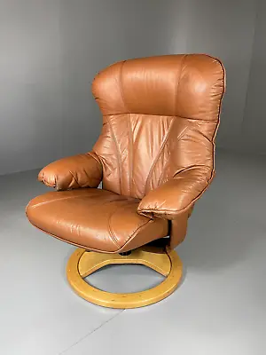 EB5710 Vintage Danish Leather Swivel Recliner Lounge Chair Retro MSWI • £225