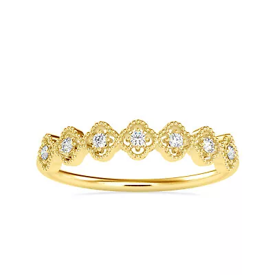 Natural Diamond 14k Solid Gold Delicate 7 Clover Milgrain Flower Ring For Women • $509.53